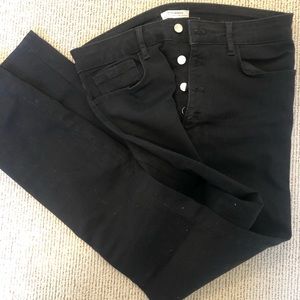 Zara straight leg high waist black jeans with buttons.